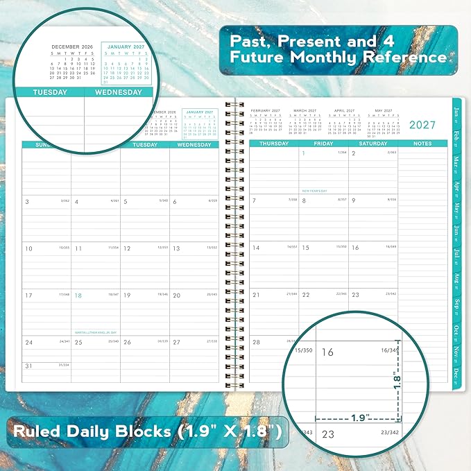 2027 Monthly Planner/Calendar - January 2027 - December 2027, Monthly Planner 2027, 12 Months Planner with Tabs & Note Pages, 9" x 11", Twin-Wire Binding and Two-Side Pocket, Perfect Organizer