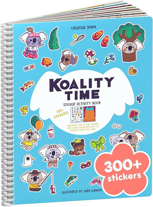 Koality Time 300+ Kids Sticker Book by Cupkin Toddler Airplane Travel Coloring and Sticker Book, Road Trip Essentials, 8 Coloring Pages 8 Side by Side Scenes for Ages 2–8 Years