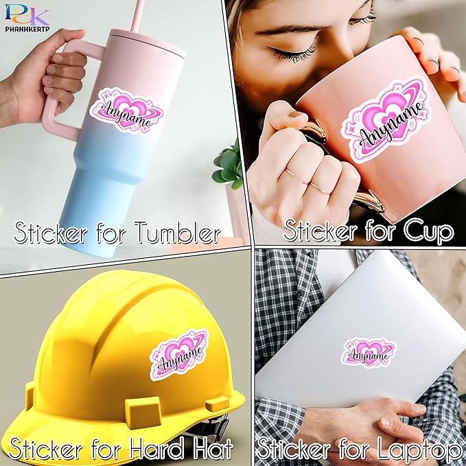 Custom Girly Heart Name Sticker Personalized Text Feminine Feminist Aesthetic Decal Waterproof Vinyl Decal for Water Bottles Tumblers Laptops Hard Hat Cars Kindle for Women Men Teachers