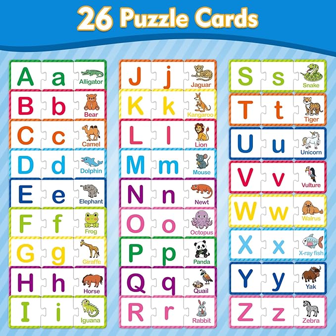 Kasfalci Alphabet Puzzle Flash Cards, 78PCS ABC Flashcards for Kids, Alphabet Learning Toys for Toddlers, Matching Letter Game Gifts, Preschool Kindergarten Activities Classroom Must Haves