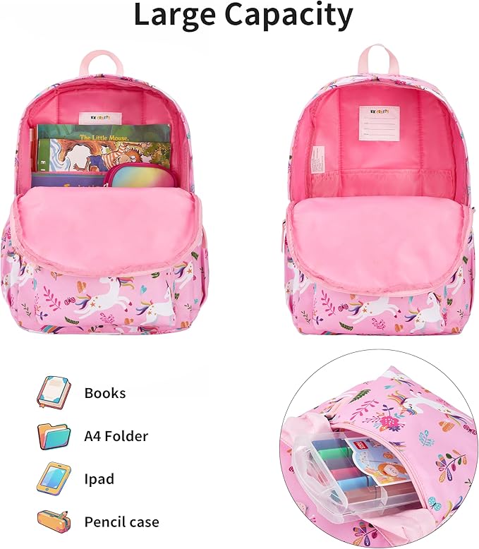 KK CRAFTS Preschool Backpack Kindergarten Little Kids Toddler Elementary School Backpacks for Boys and Girls with Chest Strap(15Inch, Pink Unicorn)