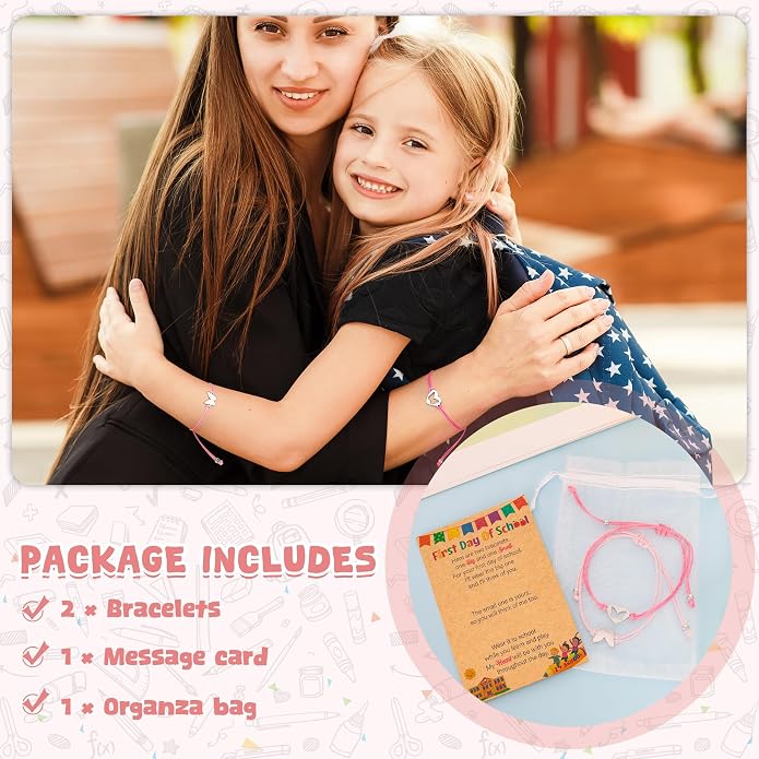 EOBOH First Day of School Bracelet Mommy and Me, Prek Matching Wish Bracelets Set, Adjustable Bracelet for Boys Girls Gifts Stuff Bulk