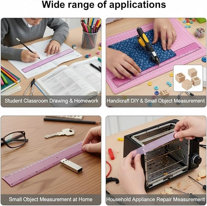 EBOOT 2 Pack Plastic Ruler Straight Ruler Plastic Measuring Tool for Student School Office(Pink,12 Inch)