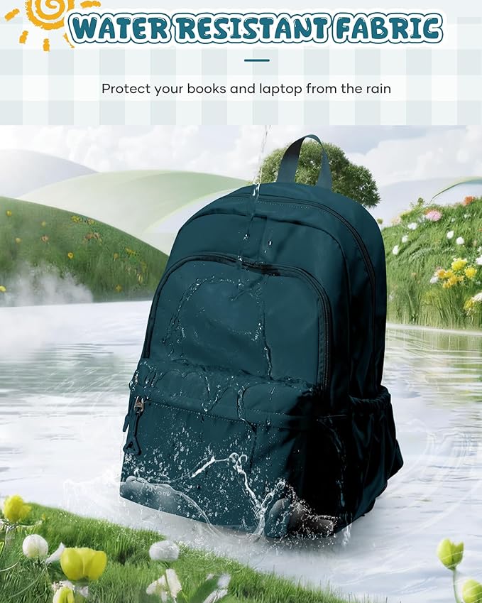 winspansy Backpack for School Teenage Girls Boys,Waterproof Lightweight School Bags Travel Daypack Simple Cute College Backpack Rucksack for Women Men fit 14 Inch Laptop,Peacock Blue