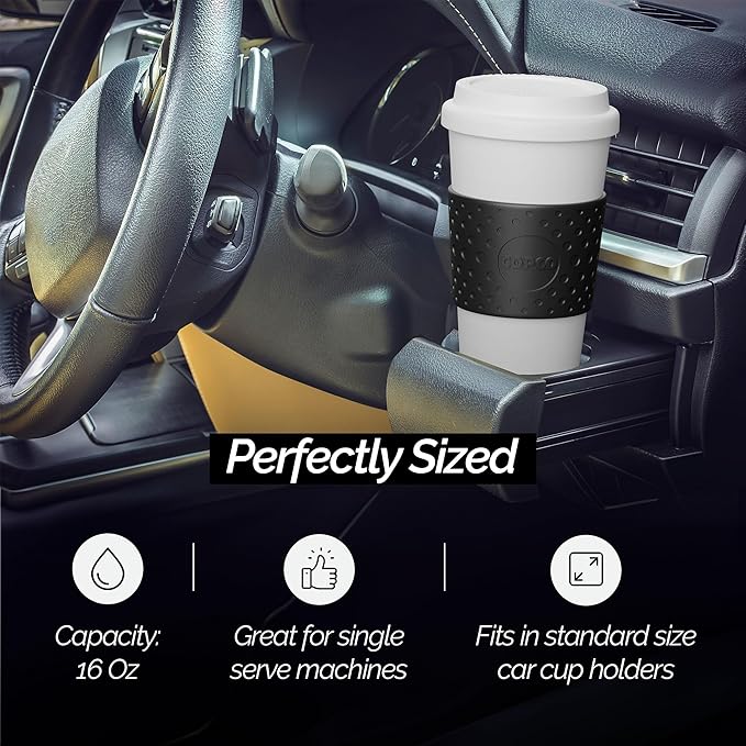 Copco Acadia 16oz Travel Mug, Black | Double Wall Insulated Tumbler | Non-Slip Sleeve and BPA-Free | Microwave & Dishwasher Safe | Reusable Plastic Travel Coffee Mug