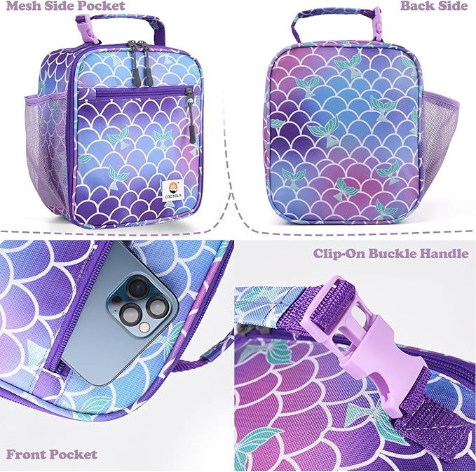 CaCTOUR Lunch Box Kids,Premium Insulated Lunch Bag for Girls Boys,Soft Bag Mini Cooler Back to School Thermal Reusable Lunch Bag for Work School Picnic (Mermaid)