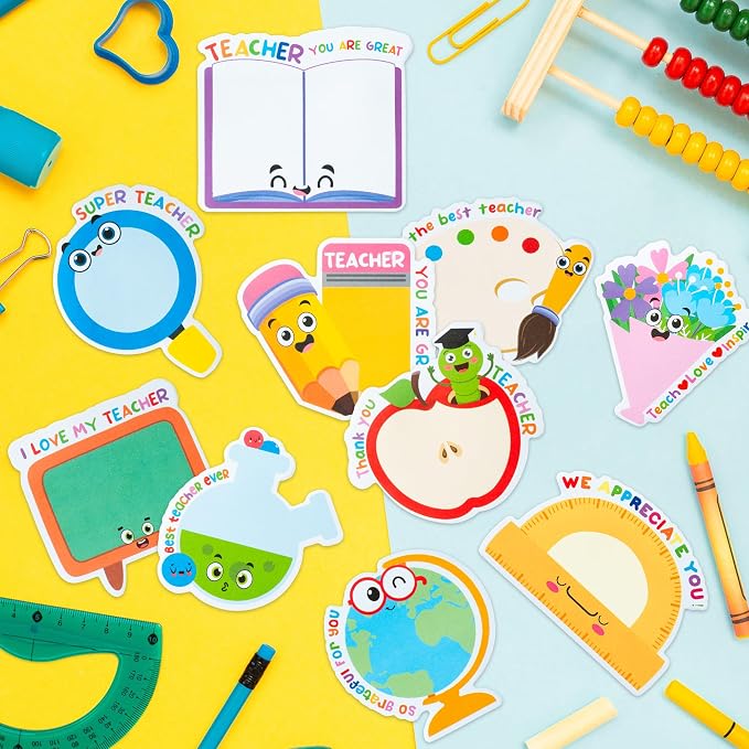 Xqumoi 30 Pack Teacher Sticky Notes - Notepads Book Pencil Ruler Shaped Set Self-Sticky Writing Memo Pads Page Marker for Appreciation Gift Back to School Office Supplies