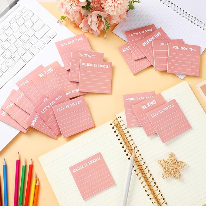 Yinder 24 Pcs Inspirational Sticky Notes Cute Motivational Sticky Notes Pad End of Year Employee Appreciation Gifts Bulk for Teacher Nurse Coworkers Office Supplies 3 x 3'' (Inspirational,Pink)