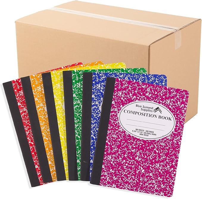 Blue Summit Composition Notebook Bulk, Assorted Color Composition Notebook Wide Ruled Bulk, Marble, 100 Sheets per Book, Bulk 48 Pack