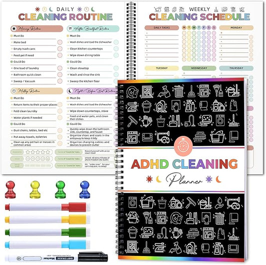 Adhd Cleaning Planner - Reusable Adhd Cleaning and Organizing Planner Dry Erase - 2026 Tidy Minds ADHD Cleaning Planners for Adults Women - Daily Weekly Monthly Household Schedule Planner & Checklist