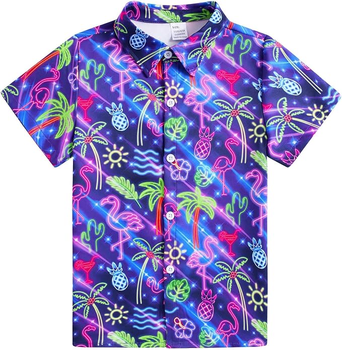 Enlifety 2-10T Kids Hawaiian Shirt Boys Short Sleeve Button Down Shirts Hawaii Summer Casual Blouse