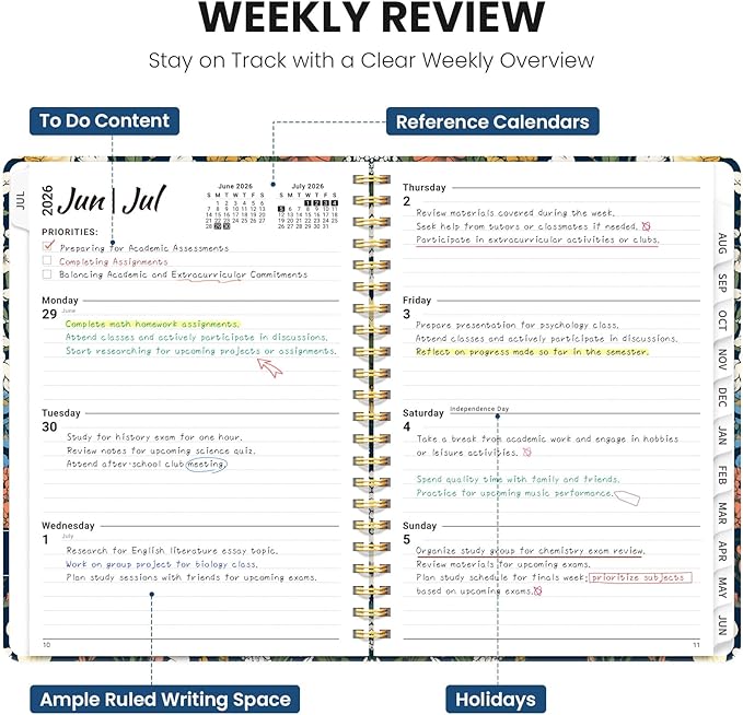 Planner 2026-2027, Hardcover Monthly and Weekly Academic Planner July 2026 - June 2027, Teacher and Student Calendar Agenda Book with Tabs, A5 (6.3" x 8.5"), Ideal for School and Office, Botanical Tapestry