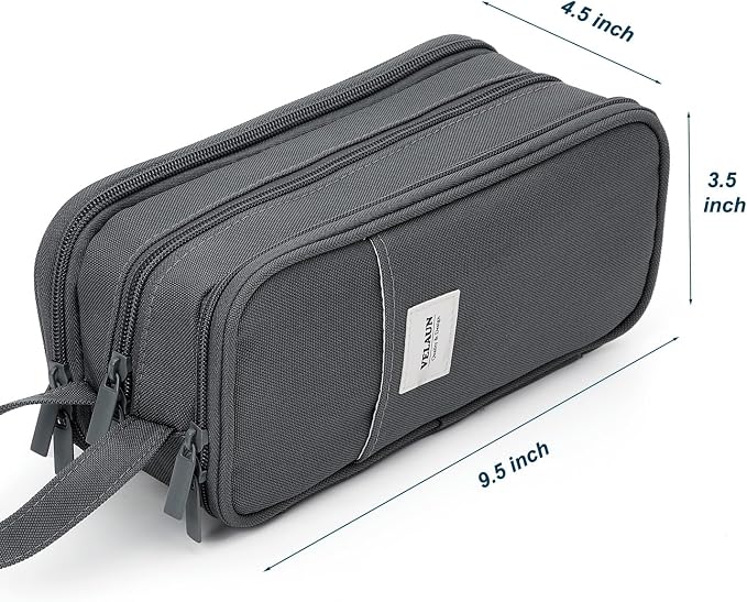 Pencil Case Pouch, Large Capacity Pencil Box Bag, Aesthetic Pen Organizer for School Supplies, Cute Preppy Stuff for Girls Boys Kids, Back to College Stationery, Grey