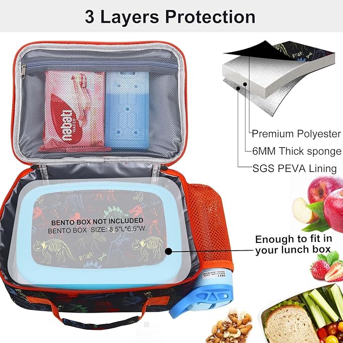 RHCPFOVR Kids Lunch Bag - Insulated Lunch Box for Boys Girls,Washable Lunch Bag and Reusable Toddler Leak-proof Lunchbox for School and Daycare