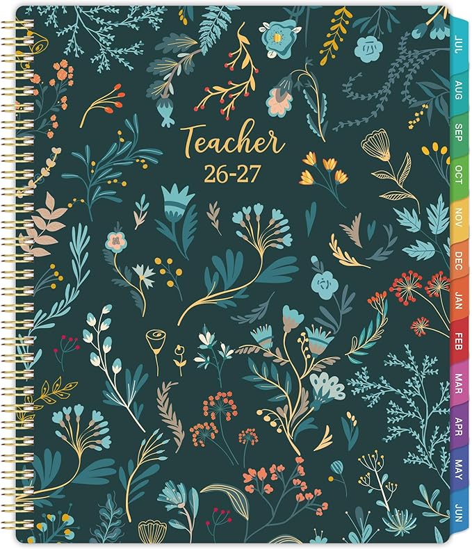 Teacher Planner 2026-2027- Teacher Planner, Teacher Lesson Planner from July 2026 to June 2027, 9" x 11", Spiral Bound,Lesson Plan Book with Colourful Monthly Tabs, Inner Pocket