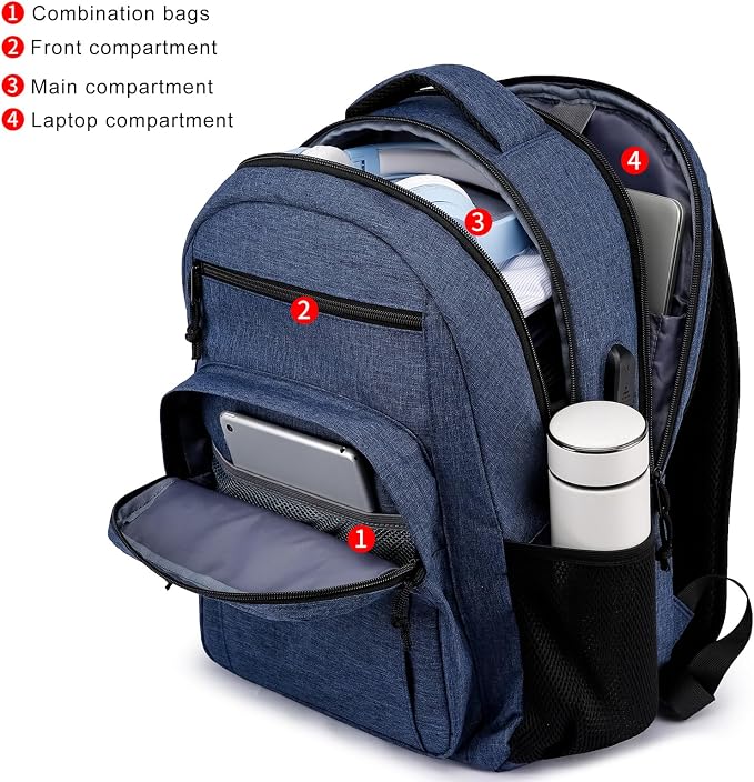 Backpack for Boys Mens, Sturdy Ergonomic Backpack for High School College | 15.6 Inch Bookbag with Laptop Compartments for School, Work Travel, Blue