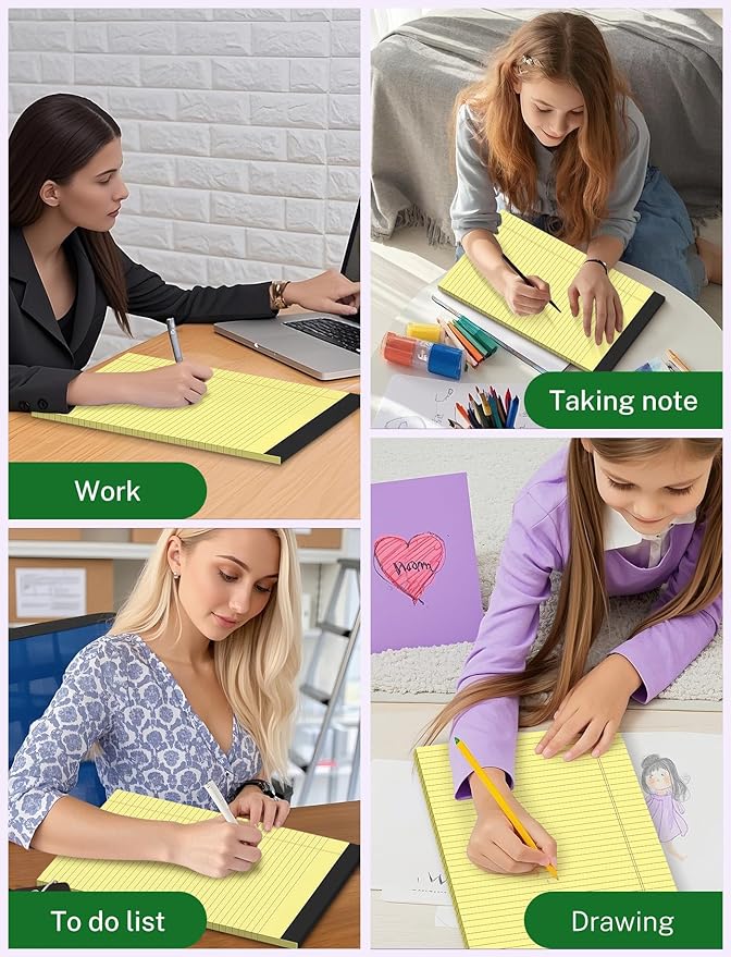 Zaviko Legal Pads 8.5 x 14, Wide Ruled Legal Pads, 12 Pack Yellow Paper 8.5 x 14, 30 Sheets per Notepad, Large Writing Pad for Office Supplies, College, Micro Perforated Lined Writing Pads, 70 GSM