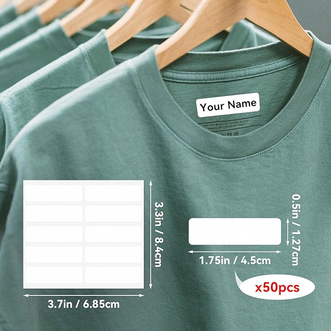 Personalized Iron On Name Labels No-Iron Fabric Labels for School, Daycare, Nursing Care, Toys, Pack of 50 (1/2" x 1-3/4")