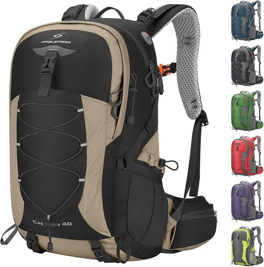 Maelstrom 40L Hiking Backpack, Lightweight Camping Daypack with Rain Cover | Water-Resistant Rip-Stop Nylon, Wet/Dry Separation, Multi-Pockets, Survival Whistle. Ideal For Men, Women, Travel, Trekking