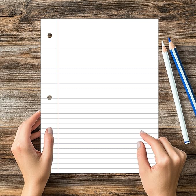 PARTH IMPEX Loose Leaf Paper, 450 Sheets, 3 Pack, 56 gsm, 8" x 10.5" Wide Ruled Filler Notebook Paper, 3 Hole Punched, 150 Sheets/Pack, Bulk Loose Leaf for 3 Ring Binders, White