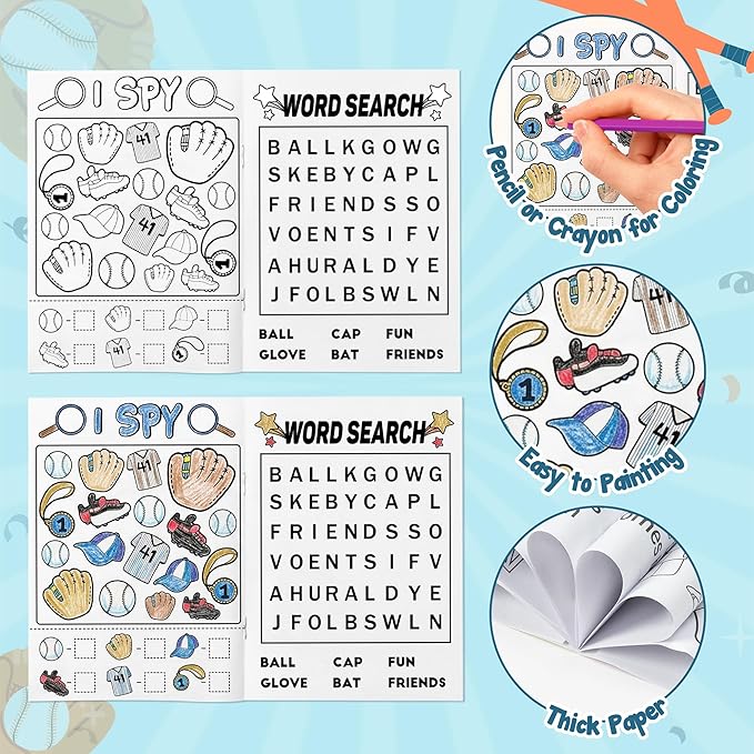 JAPBOR Baseball Activity Coloring Books - 24PCS Mini Baseball Themed Color Activities Book Bulk for Party Favor, Sport Small DIY Colouring Pages for Birthday Gifts Class Drawing Painting Games