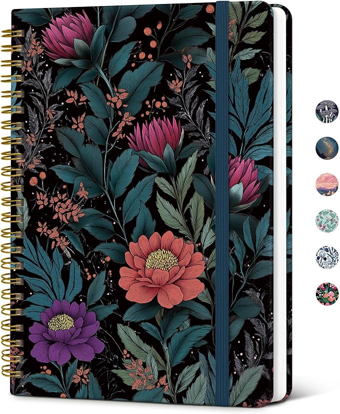 Taja Lined Spiral Journal Notebook for Women, Pretty College Ruled Notebook for Work & Note Taking, A5 Hardcover Journal for Writing, Cute Aesthetic 140 Pages, Velvet Botanicals
