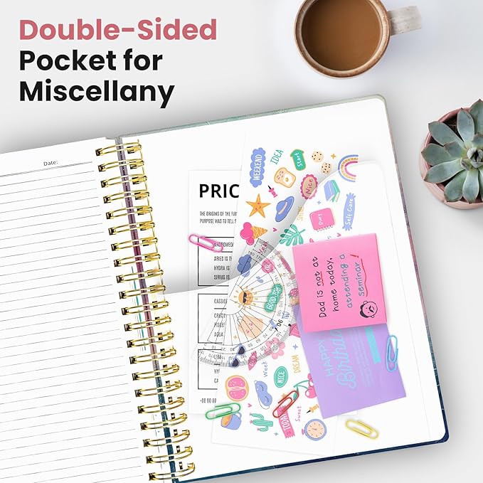 Large Spiral Lined Notebooks for Work with Removable Dividers & Tabs, 8.5"x11" Pretty Hardcover 5 Subject Notebook Journal for Women, College Ruled, Perfect for Study & Office Organization, 280 Pages,Sunset