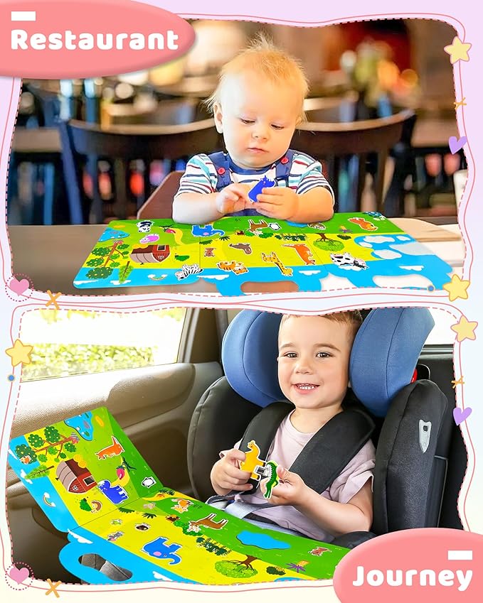 Benresive Reusable Sticker Book for Toddlers, Stickers for Kids, Travel Toys for Arts & Crafts Activities, Birthday Gift for Boys & Girls, Animal Themes