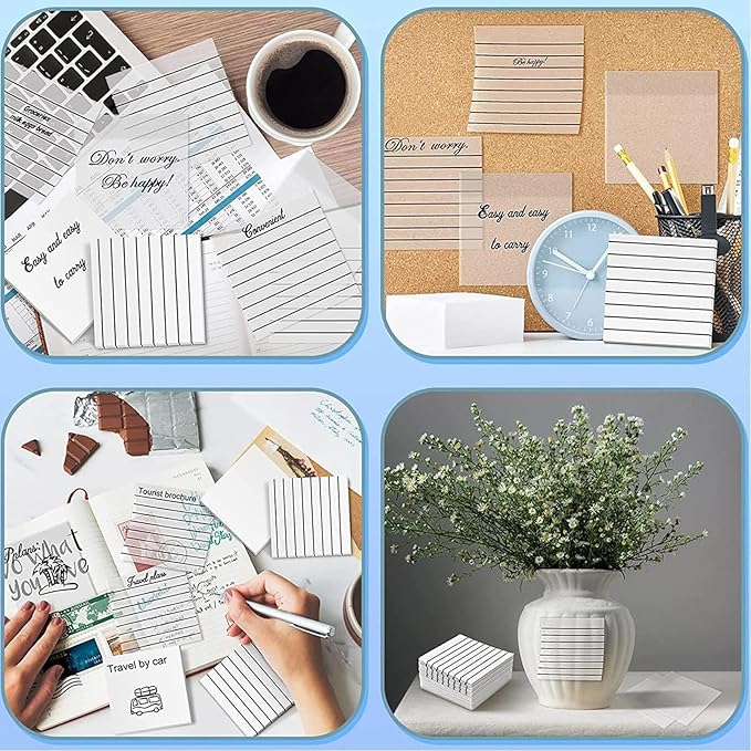 2 Pads, 100 Sheets, Clear Transparent Lined Sticky Notes 3x3 Inches, Self-Stick Notes, See Through Translucent, Easy to Post, Study Supplies, Office Products, Reusable, Waterproof, Orange