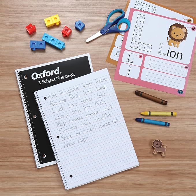 Oxford Primary Ruled Spiral Notebooks, Writing/Drawing Practice for Kids, Grades Pre-K, K-2, 70 Sheets, 8 x 10.5 Inches, Black, (1002542),(Pack of 24)
