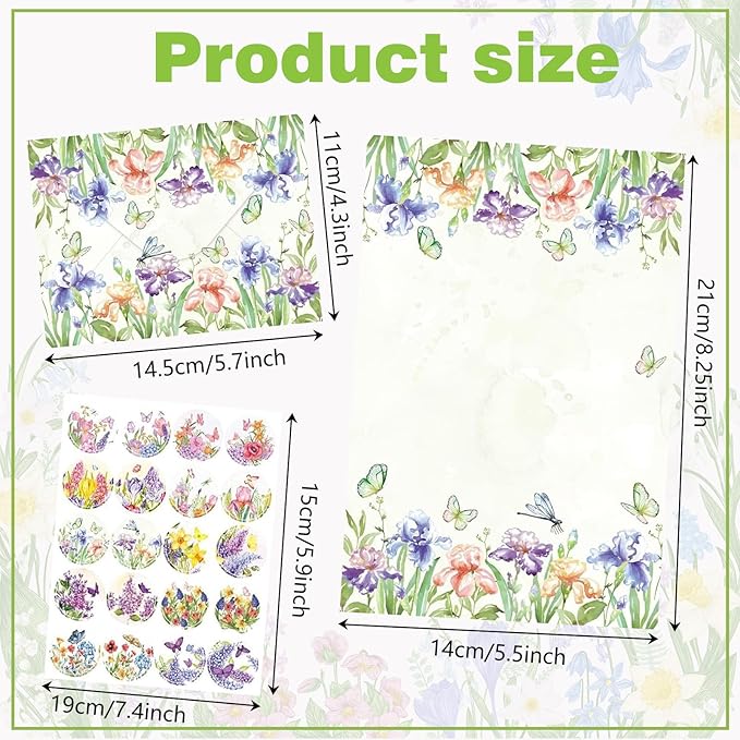 160 Pcs Stationery Paper Envelopes Set Includes 50 Writing Paper & 50 Envelopes with 60 Round Stickers, Cute Lovely Floral Letter Writing and Stationery Paper Envelopes for Girls Boy Office(10Style)