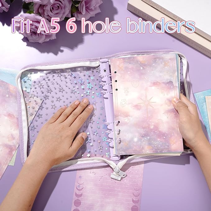 100 Sheets Tarot A5 Refills Papers for Planner Insert Binder, 120GSM Thick Mystic Tarot Card Design Notebook Fillers, Astrology 6 Hole Loose Leaf Papers for A5 6 Ring Binder Journal Diary
