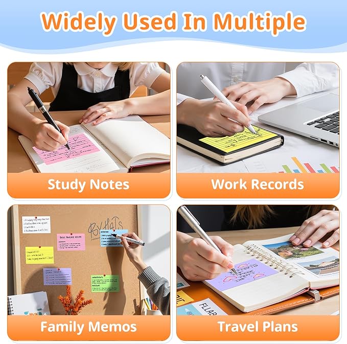 Colored Index Cards 3 X 5, 300 Count, Flash Cards For Studying, Lined Flashcards Notecards, Study Card, Ruled Front And Blank Back, Heavy Note Cards For Office, Home And School