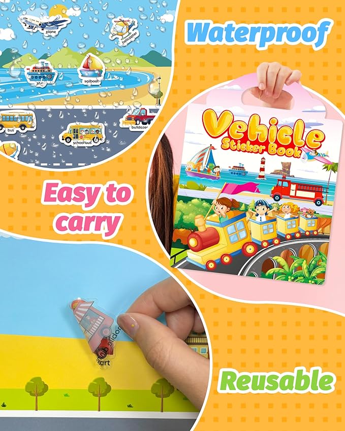 Walenced Reusable Sticker Book for Toddlers, Travel Stickers for Kids, Toddler Craft Activities Toys, Birthday Gifts for Boys & Girls