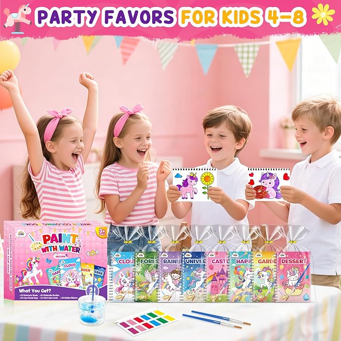 ZMLM 24 Water Coloring Books for Kids Party Favors - Bulk Mini Coloring Books for Kids Ages 4-8,Small Birthday Goodie Bag Stuffers School Teacher Return Gift Art Crafts Classroom Prizes (Unicorn)