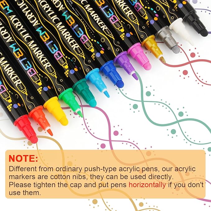 Betem 48 Colors Dual Tip Acrylic Paint Markers, Fabric Decorating Kits Premium Water-Based Acrylic Paint Pens Art Supplies for Fabric, Rock, Wood, Glass, Canvas, Ceramic, Teacher Appreciation Gift