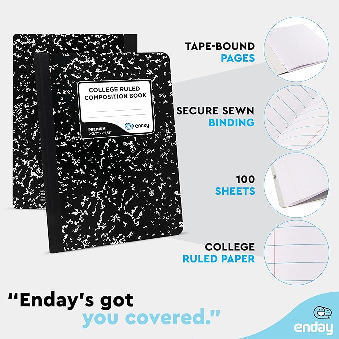 Composition Notebook College Ruled (2 Pack) Hard Cover Marble composition notebook, 100 Sheets, College ruled composition notebooks, White Paper Composition books, Black and white composition notebook