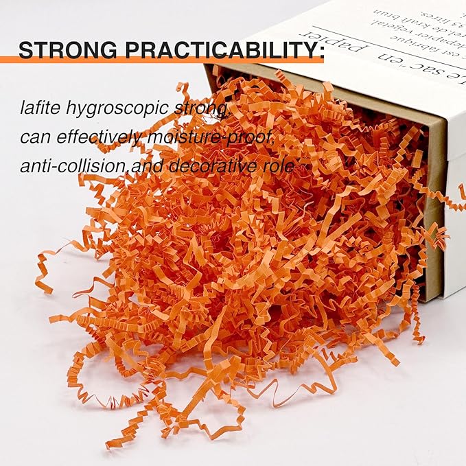 1LB Crinkle Cut Paper Shred Filler for Gift Box Bag and Basket On Halloween(Orange)