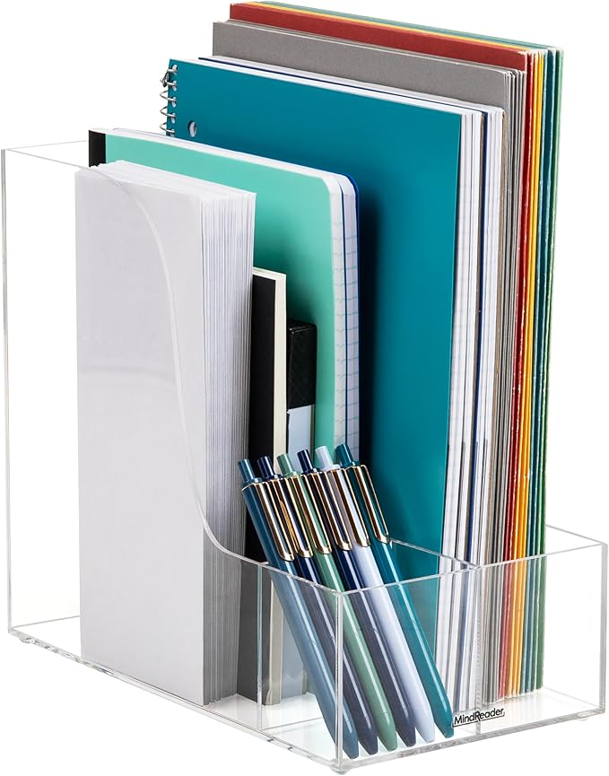 Mind Reader Vertical File Storage, Desktop Organizer, Magazine Holder, Office, Acrylic, Clear