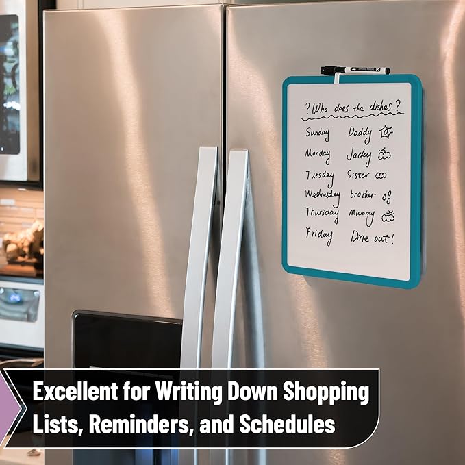 Mr. Pen- Dry Erase Board, 14” x 11” with a Black Dry Erase Marker, Green Frame, Small Mini White Board for Students, Fridge, Wall, Locker, Includes Double Sided Tapes