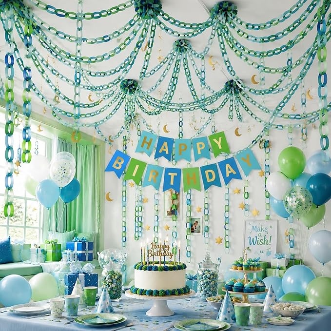 Lincia 600 Sheet Paper Chain Garland Strips 1x8 Inch with Double Sided Tape, DIY Construction Paper Chains for Birthday Wedding Holiday Party Decorations, Crafts Supplies (Blue)