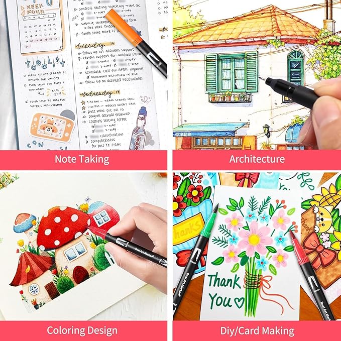 TOSHARE Art Markers Pens Dual Tip Coloring Markers Set with Brush & Fine Nib for Adult Coloring Book Brush Pens Professional Calligraphy & Drawing Art Supplies Kit for Adults (120 Colors)