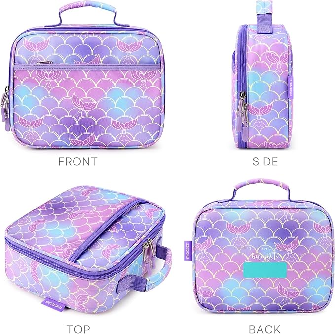 mibasies Kids Lunch Box for Girls Toddler, Insulated and Reusable Lunch Bag for School, Mermaid Tail