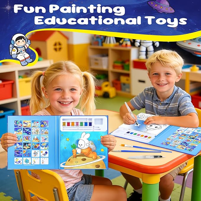 Paint with Water Coloring Books for Kids, Mess Free Watercolor Painting Kit Painting Activity for Kids Ages 3-5 4-8, Arts Crafts Drawing Gift Toy for Boy Girl (Dark Blue)