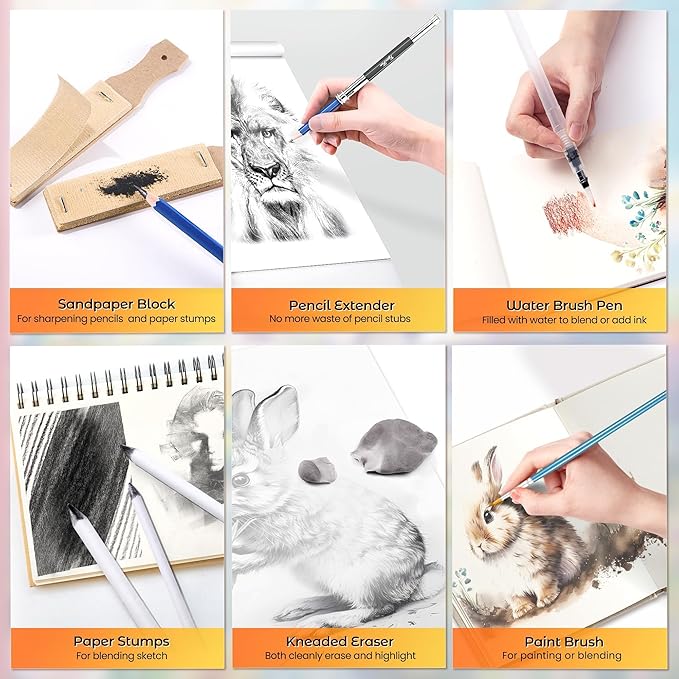 106 PCS Art Supplies Sketching Kit, Pro Drawing Pencils with 3-Color Sketchbook, Coloring Book, Colored Graphite Charcoal Watercolor & Metallic Pencils, Drawing Supplies Gifts for Artists Adults