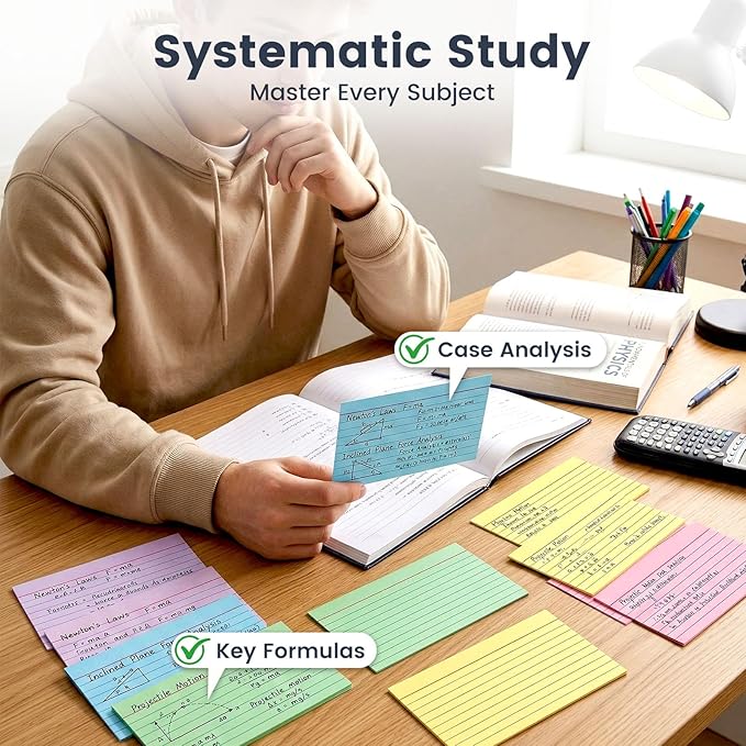 Koogel 200PCS Index Cards 3 x 5, Colored Index Cards Lined Ruled on both Sides for Back to School, Heavy Notecards Flashcards for Studying Office, Home, College, To Do List Supplies