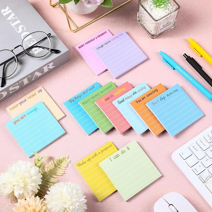 Yinder 24 Pcs Inspirational Sticky Notes Cute Motivational Sticky Notes Pad End of Year Employee Appreciation Gifts Bulk for Teacher Nurse Coworkers Office Supplies 3 x 3'' (Inspirational,Light Color)