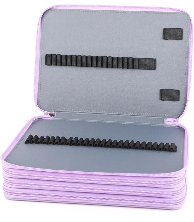 Vomgomfom 200 Slots Pencil Bag, 4-Layer Zipper Portable Art Supply Organizer, PU Leather Large Capacity Colored Pencil Case with Handle for 200 Watercolor Pens, Gel Pens (Purple)