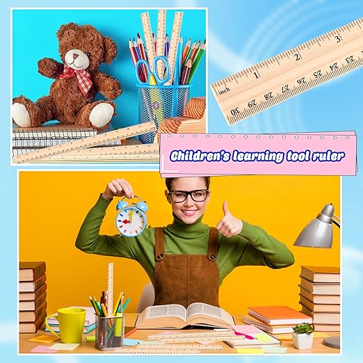 80 Pcs Wooden Ruler Bulk 12 Inch Measuring Wooden Tools with 2 Scales for Students School Teacher Office Handcraft Carving Painting