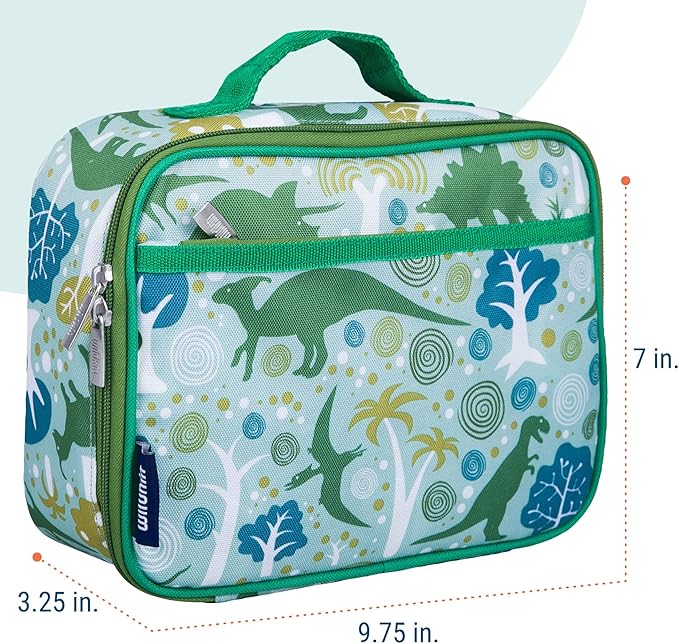 Wildkin Kids Insulated Lunch Box, Keeps Food Hot or Cold, BPA-Free with Mesh Pockets & Easy-Clean Lining – Ideal for School, Travel & Daycare – Dinomite Dinosaur